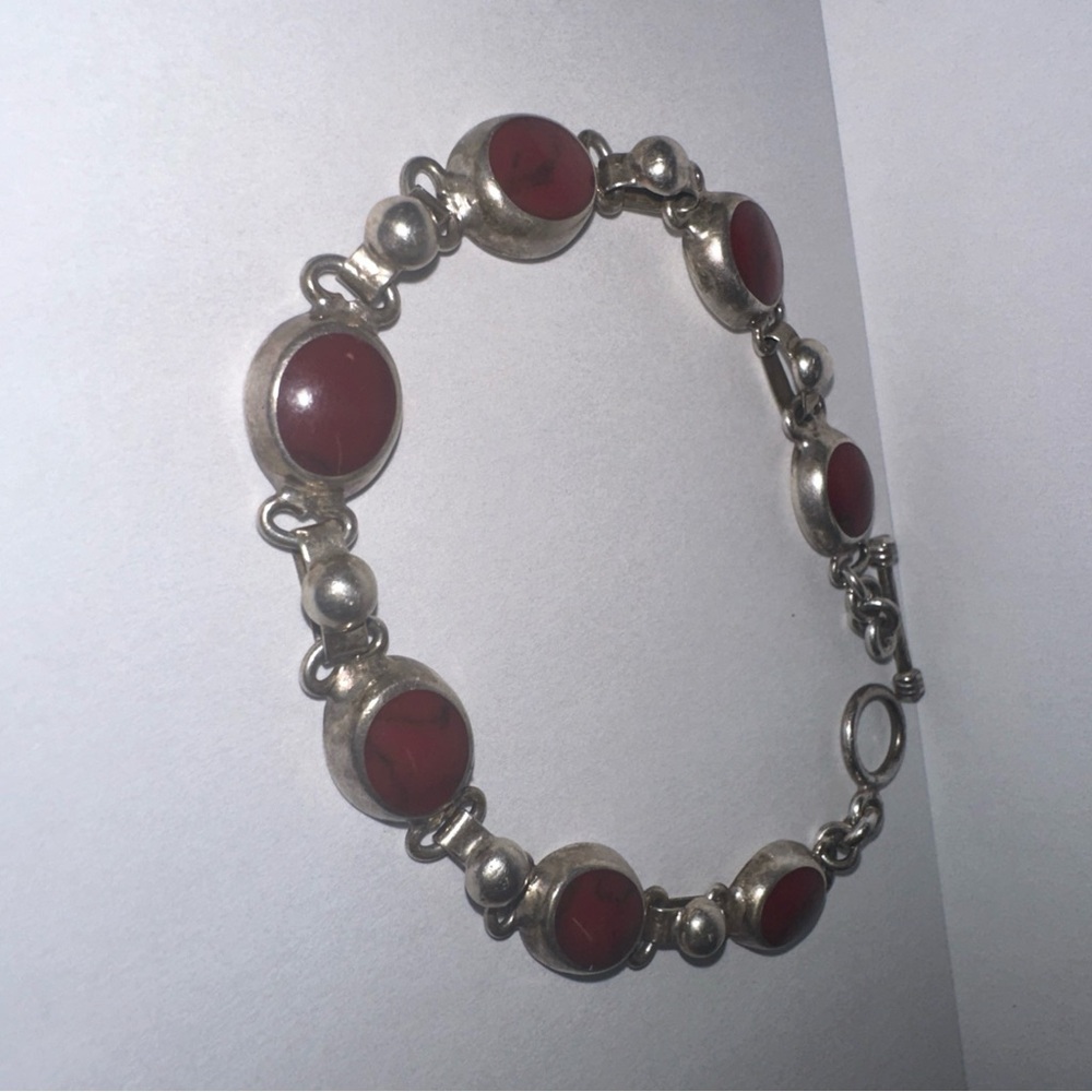 Elegant Silver and Red Bracelet 925 silver from Mexico